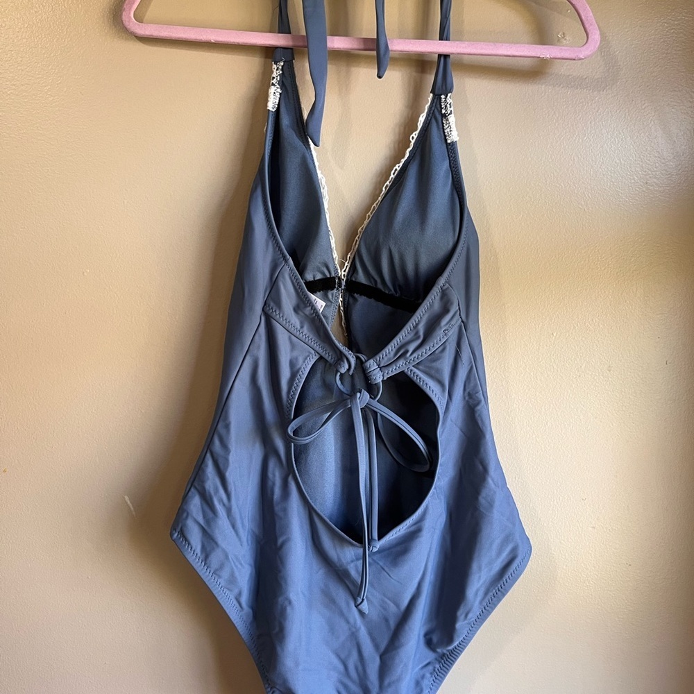 Blue Mossimo One-Piece Swimsuit with Lace Detail - Picture 4 of 5